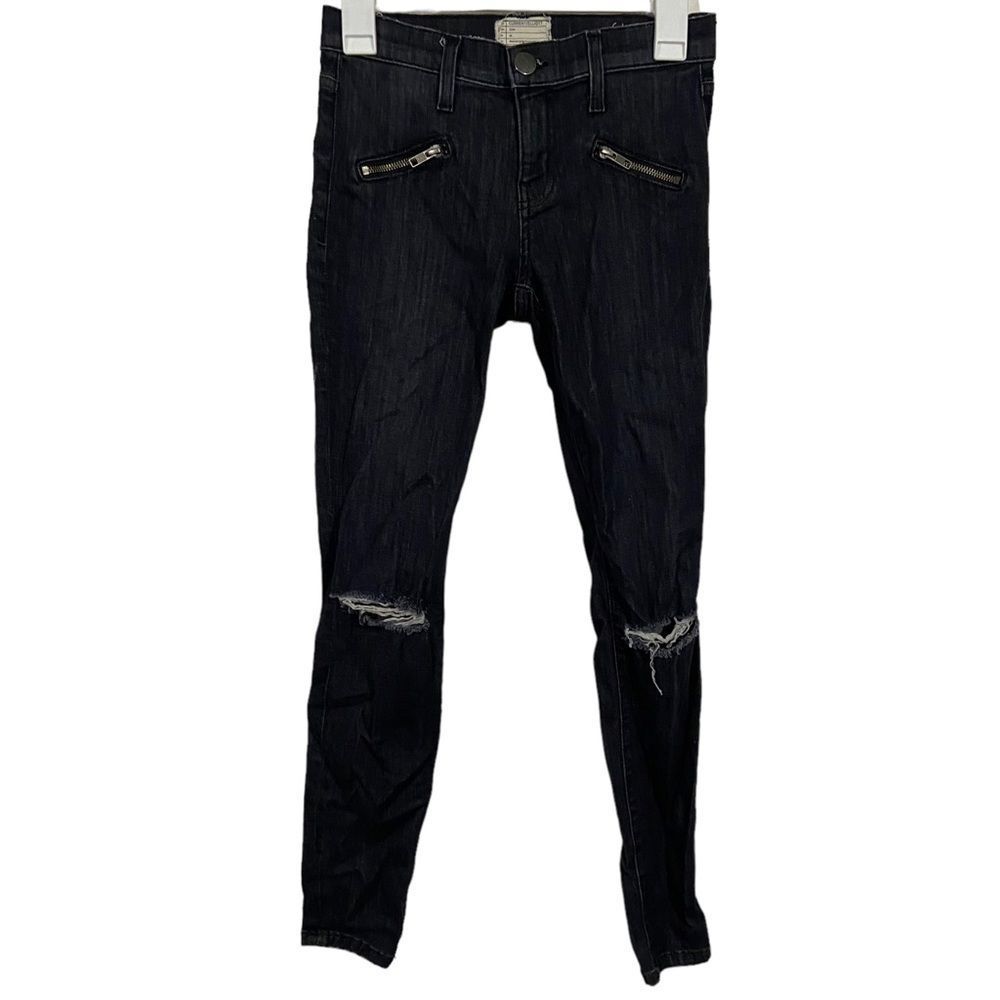 Current/Elliot Black Mid Rise Distressed Skinny Jeans